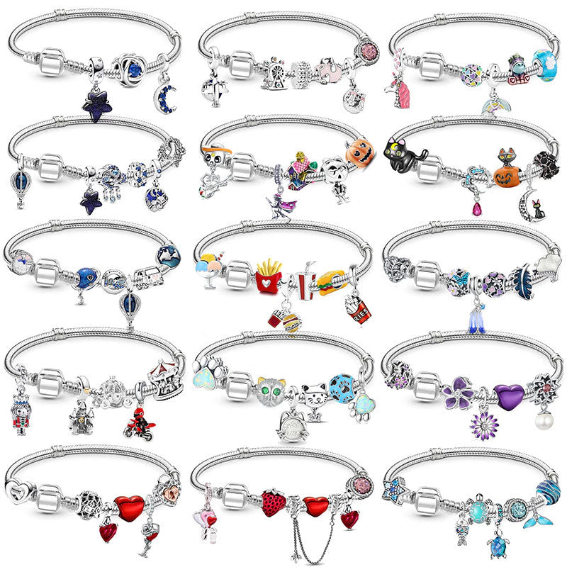 Pandora Inspired Silver & Gold Plated Charm Bracelet