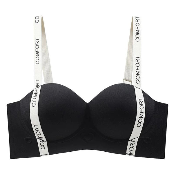 Letter Shoulder Strap Seamless Push Up Bra