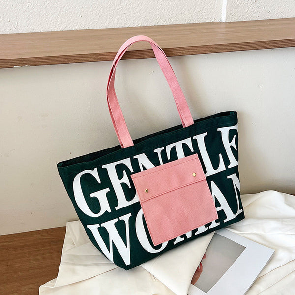 GW Large Capacity Letter Printed Canvas Tote Bag
