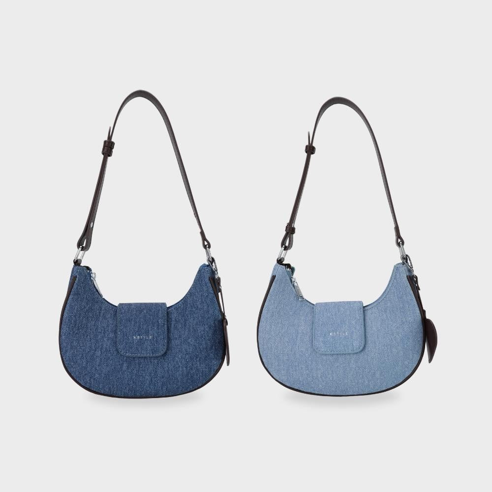 Denim Heart Charm Shoulder Bag