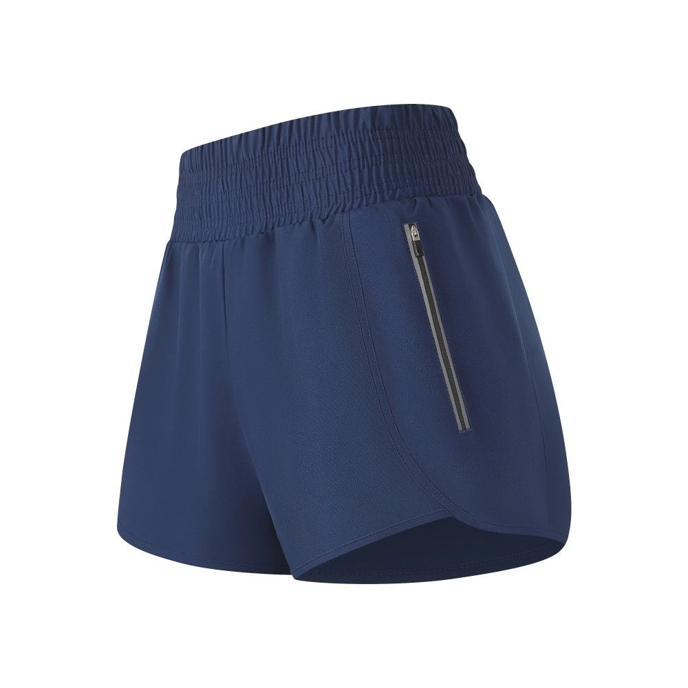 High-Waisted Sports Shorts with Zipper Pocket