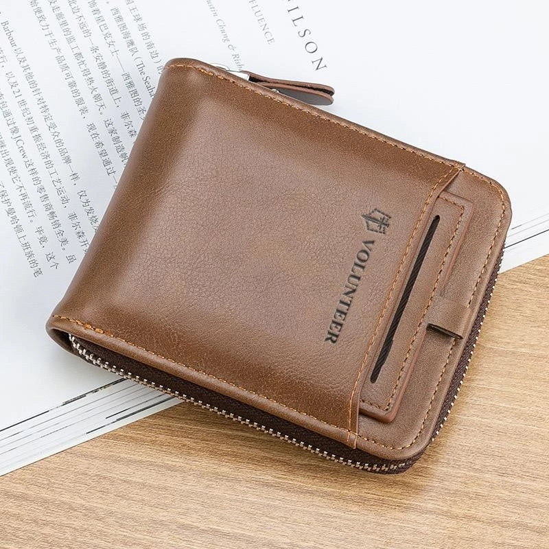 Men's Leather Bifold Zipper Around Wallet